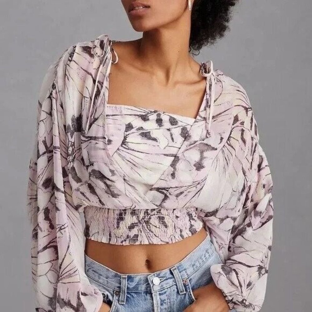 Anthropologie NWT Large Womens Peasant Top Sheer Blouse $98 Retail